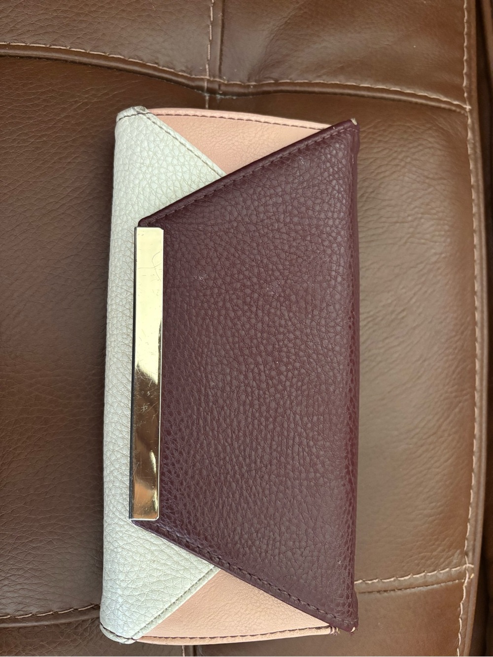 Charming Charlie Colorblock Trifold Wallet - Burgundy, Blush & Ivory